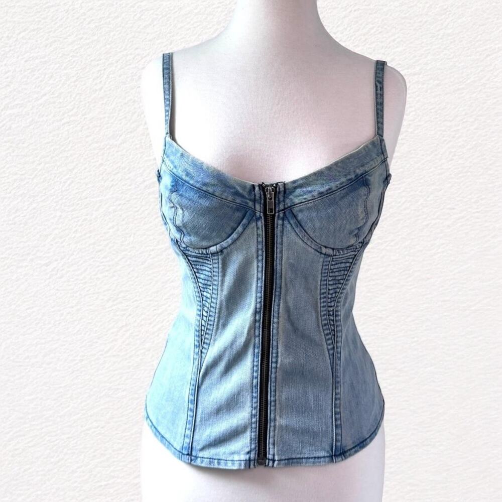 Vintage Zip Up  Denim corset top